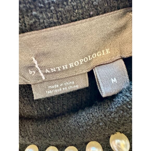 Anthropologie Pearl-Trim Black Sweater Tank Top M Cropped Sleeveless Knit Shell - Picture 5 of 10